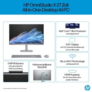 PC All-in-One HP OmniStudio X 27-cs0253ng, 27 inch, Intel Core Ultra 5, 16GB RAM, Argintiu - Img 2