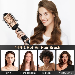 Perie cu aer cald YASHE Uscator de perie rotunda, perie rotunda 4 in 1Perie rotunda Perie de uscator de par, volumizator, perie cu aer cald, indreptat parul pentru uscarea periei, indreptare, ondulare si volumizare, negru - Img 3
