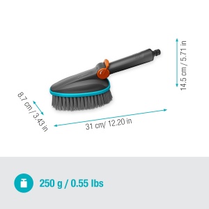 Perie de mana Gardena Cleansystem M Soft: Perie de curatare cu racord de furtun, pentru suprafete mai mici si sensibile, operare practica cu o singura mana, cu control al debitului (18842-20) - Img 4