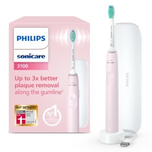 Periuta de dinti electrica Philips Sonicare 3100, periuta de dinti sonica, control presiune si cronometru, geanta de calatorie, trandafir de zahar, model HX3673/11
