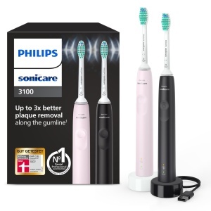 Periuta electrica Philips Sonicare 3100 HX367515 2 bucati control presiune timer Sugar Rose si Negru