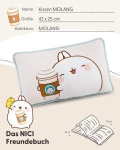 Perna Pufoasa NICI Molang 43x25cm - Design Pastel cu Cafea To-Go - Img 5