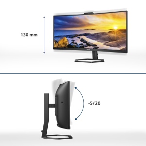 Philips 34E1C5600AM - Monitor curbat WQHD de 34 inch, camera web, reglabil pe inaltime, difuzor (3440x1440, 100Hz, 1x HDMI 2.0, 1x DisplayPort 1.2, USB-C (65W PD), USB Hub) negru - Img 5
