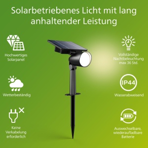 Philips Ashlyn Solar Spot/Lampa de perete pentru exterior, 2700 K, 150 lm, Negru - Img 2