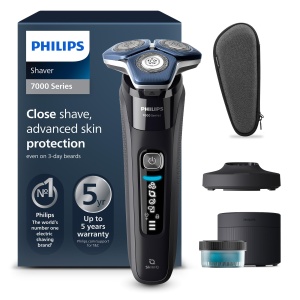 Philips Shaver Series 7000 - Aparat de ras electric pentru barbati cu aparat de tuns pliabil, statie de curatare, statie de incarcare si geanta de calatorie (model S7886/55)