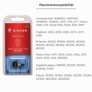 Piciorus de plisare SINGER pentru masini de cusut cu shank jos, argintiu, accesorii originale - Img 7