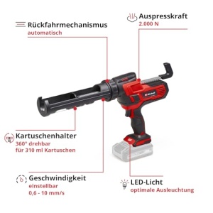 Pistol de calafat fara fir Einhell TE-SG 18/10 Li-Solo Power X-Change (18 V, pentru cartuse de 310 ml, pana la 2.000 N, viteza reglabila, fara baterie) - Img 3