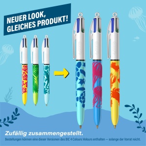 Pix BIC 4 Colours Velours, set 6 bucati, 4 culori, design cu animale marine - Img 2