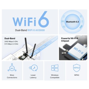 Placa de retea MERCUSYS MA80XE WiFi 6, AX3000Mbps, Bluetooth 5.3, Dual-Band - Img 2