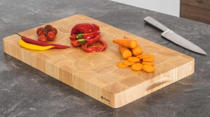 Placa de taiat HENDI din lemn de cauciuc, 520x325x45mm, design sah - Img 2