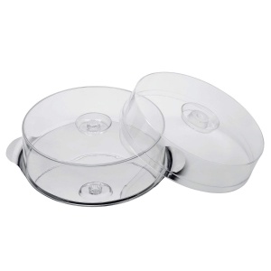 Platou pentru tort APS cu 2 capacuri, din otel inoxidabil, 30 cm