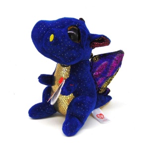 Plusa Drac Saffire TY 36879, 15 cm, culoare albastru inchis, cu ochi stralucitori - Img 4