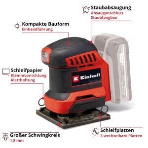 Polizor cu pumn fara fir Einhell TE-OS 18/113 3X Li-Solo Power X-Change (18 V, slefuitor orbital, 3x placi de slefuire inlocuibile, circuit rezonant de 1,8 mm, inclusiv accesorii fara baterie) - Img 3