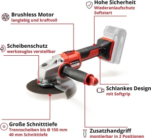 Polizor unghiular profesional cu acumulator Einhell AXXIO 18/150 Power X-Change (18 V, 700 W, diametru disc 150 mm, adancime de taiere 40 mm, fara perii, pornire usoara, inclusiv discul de taiere, fara baterie) - Img 3