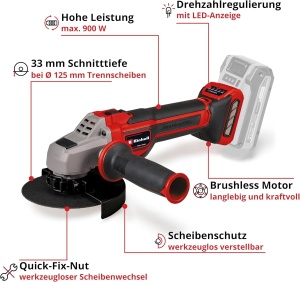 Polizor unghiular profesional cu acumulator Einhell TP-AG 18/125 CE Q Li Power X-Change (18 V, 900 W, O 125 mm, adancime de taiere 33 mm, fara perii, electronica constanta, fara disc de taiere, fara baterie) - Img 3