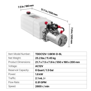 Pompa Hidraulica VEVOR 6 Qt, 12V DC, 3200 psi, pentru Kippanhanger - Img 7