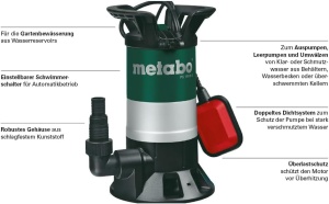 Pompa submersibila de apa uzata Metabo PS 15000 S, 850 W, 15000 lh - Img 2