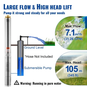 Pompa submersibila pentru fantani adanci VEVOR 4SDM414, 1100W, debit 7.1 mh, cablu 19.4m - Img 3