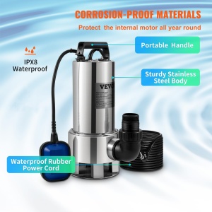 Pompa submersibila VEVOR, 1300W, 20000 Lh, Inox, IPX8 - Img 4