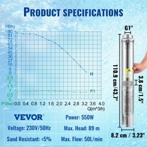 Pompa submersibila VEVOR 3 550W, debit 50Lmin, inaltime de pompare 89m - Img 8