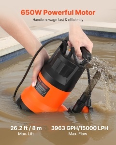 Pompa submersibila VEVOR 650W debit 15000Lh inaltime de pompare 8m pentru apa murdara si curata - Img 2