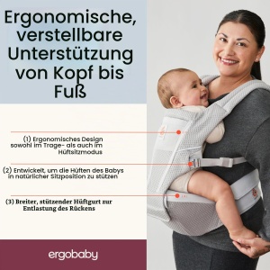 Portbebe Ergobaby Alta cu Hipsitz pentru Bebei si Copii, 4-48 luni, Material SoftFlex Mesh - Img 3