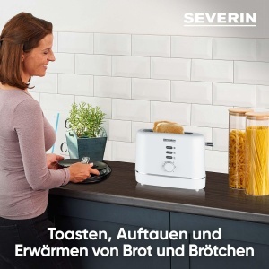 Prajitor de paine automat SEVERIN, pentru 2 felii, atasament pentru role din otel inoxidabil, functie de incalzire si dezghetare, grad reglabil de rumenire, oprire automata, 850 W, alb, AT 4324 - Img 3
