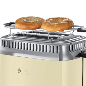 Prajitor de paine Russell Hobbs [pentru 2 felii] Retro Stainless Steel Cream (afisaj cu numaratoare inversa in design retro, inclusiv atasament pentru chifla, 6 niveluri de rumenire + functie de dezghetare si incalzire, 1300W) Vintage 21682-56 - Img 7