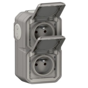 Priza dubla impermeabila Legrand Plexo IP55, 16 A, gri, montaj vertical