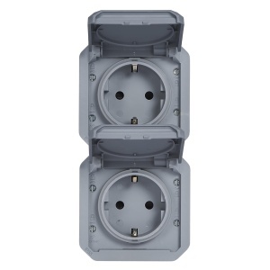 Priza dubla Legrand Plexo 069577L IP44IP55 verticala gri cu protectie la atingere - Img 3