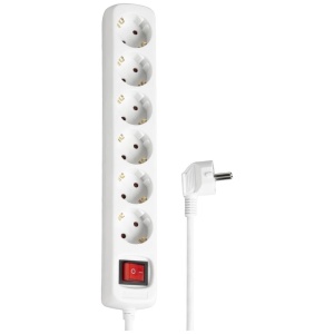 Priza multipla Hama 6-faceri cu intrerupator, 3680W, 1.4m, alba