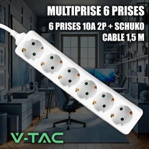 Priza multipla V-TAC 6 socketi 16A cu cablu de 1,5 m, alba - Img 3