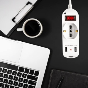 Priza multipla V-TAC cu 3 prize 2 USB, 16 A, alb - Img 4
