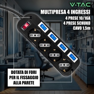 Priza multipla V-TAC cu 4 iesiri, 1016 A, 1.5 m, neagra - Img 4