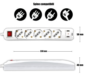 Priza multipla V-TAC cu 5 socketi, 2 USB, 1.5m cablu, culoare alba - Img 4