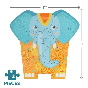 Puzzle din lemn HABA 2-in-1 Elefant 12 piese design african pentru copii 3 - Img 7