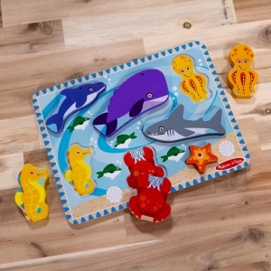 Puzzle din lemn Melissa Doug cu 7 piese, forme de animale marine, pentru copii - Img 9