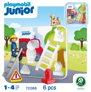 Puzzle din lemn PLAYMOBIL JUNIOR 72088 cu pompier, pisica si accesorii - Img 6