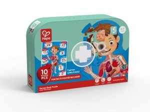 Puzzle educativ Hape Mein Korper cu 60 de piese din lemn poster informativ si valiza de transport - Img 5
