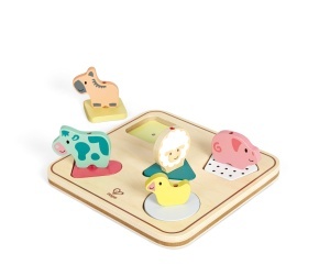 Puzzle interactiv Hape Tom din lemn cu sunete animale pentru copii 18 luni