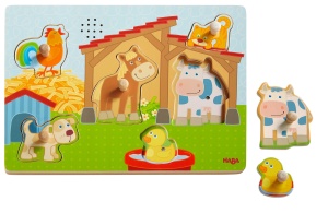 Puzzle sonor din lemn HABA - 6 piese, animale de ferma, 2 ani - Img 3
