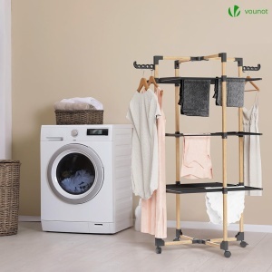 Racks pentru rufe VOUNOT 3 niveluri, 25m lungime, negru, design compact - Img 2