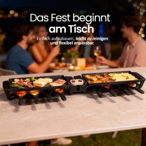 Raclette EMERIO RG-132098.2 cu 2 Placi de Gatare, Design Compact, 8 Pfannchen - Img 7
