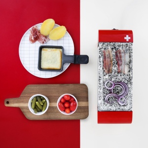 Raclette pentru 2 persoane H.Koenig RP2 cu placa din piatra, 350W, rosu - Img 5