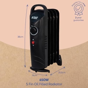Radiator electric portabil Russell Hobbs RHOFR3001, 650 W, 5 lamele, negru - Img 3