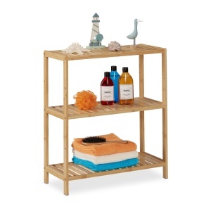 Raft de baie Relaxdays din bambus, 3 etaje, inalt adjustable, design natural