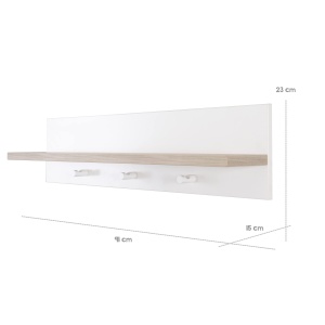 Raft de perete roba cu 3 carlige, 91 cm, albnatural - Img 3
