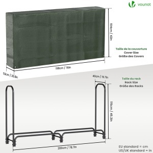 Raft pentru lemne VOUNOT, metal, 200 kg, cu husa impermeabila, 200 x 116 x 36 cm - Img 5