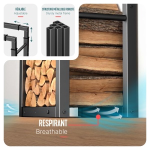 Raft pentru Lemne VOUNOT, Metal, 9 Dimensiuni Reglabile, 4 Haken, Negru - Img 7