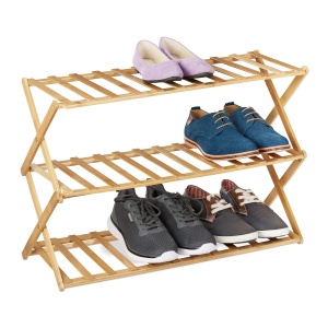 Raft pentru pantofi pliabil Relaxdays, 3 niveluri, din bambus, natural
